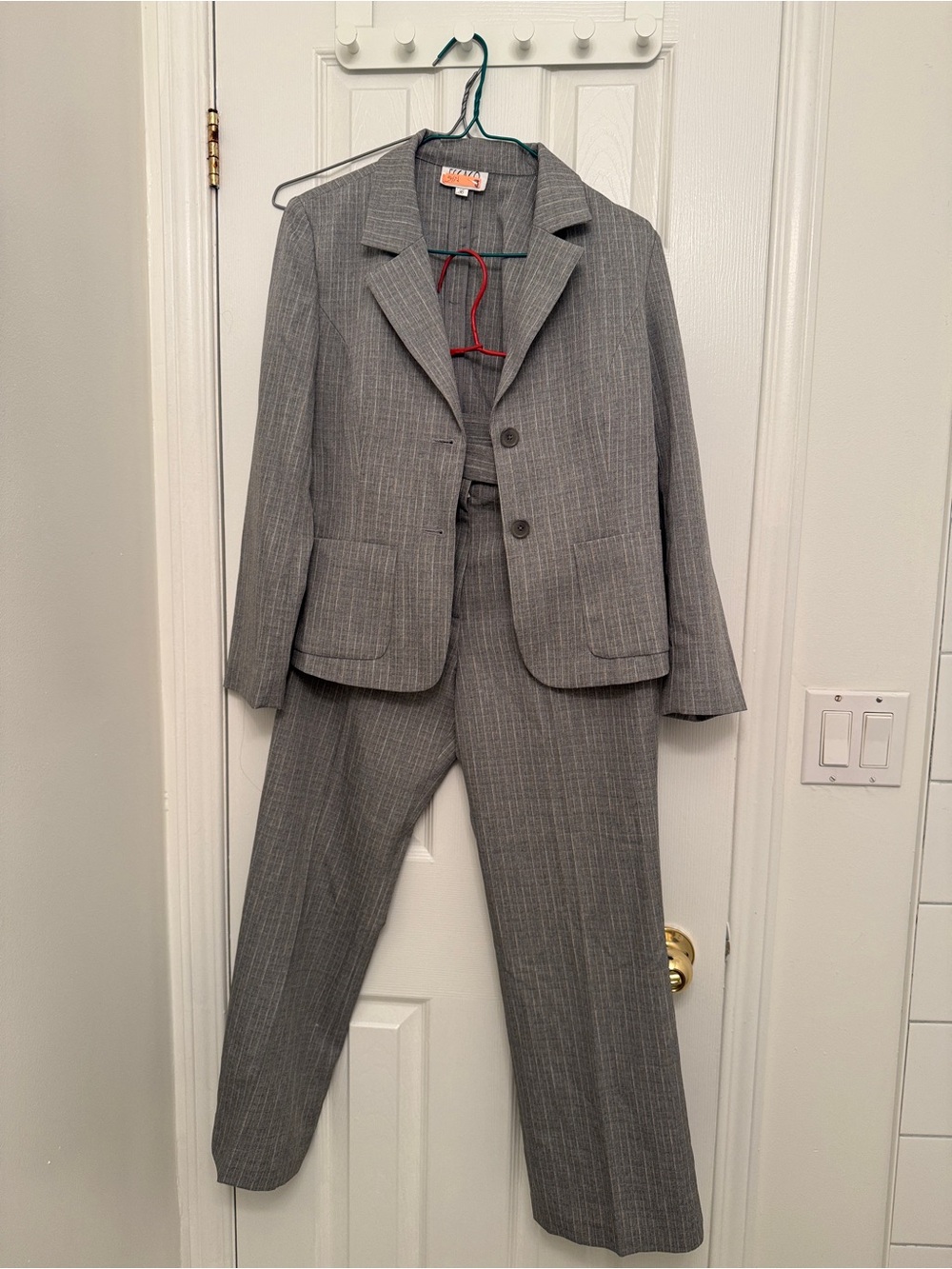 Classic Gray Pinstripe Women’s Blazer and Pants Suit